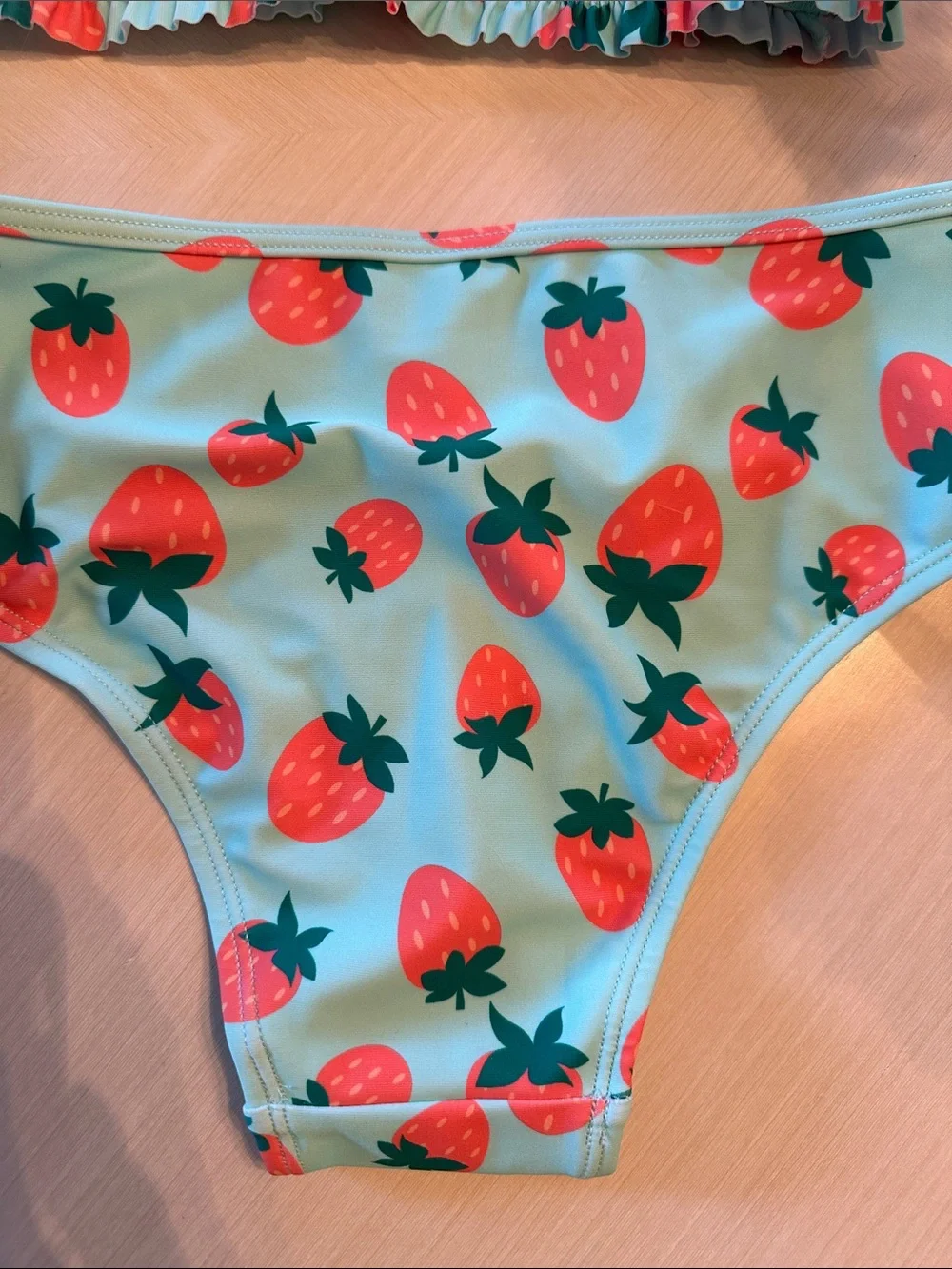 Girls Strawberry Print Ruffle Bikini Set - Mint and Pink NWOT size 7/8